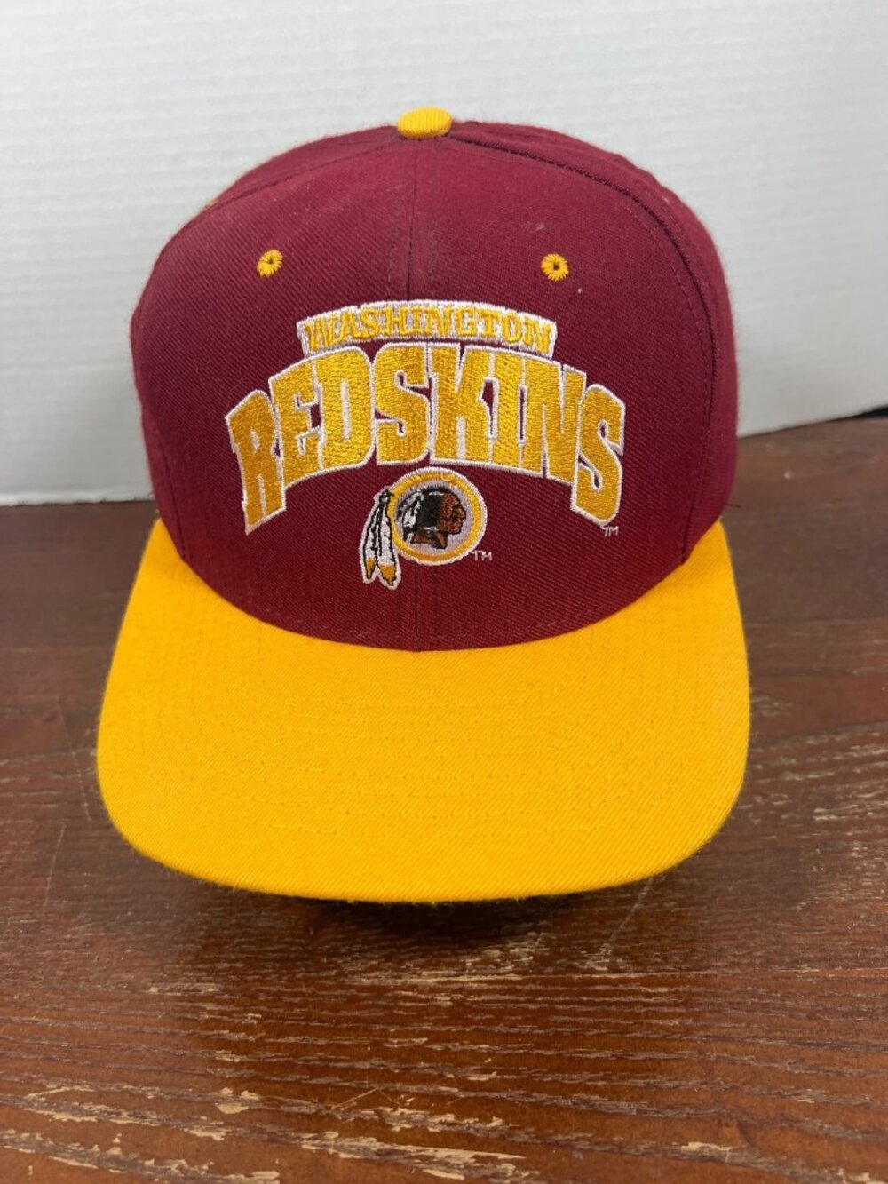 Vintage Washington Redskins Snapback Hat NFL Nutmeg Made In USA Maroon & Yellow